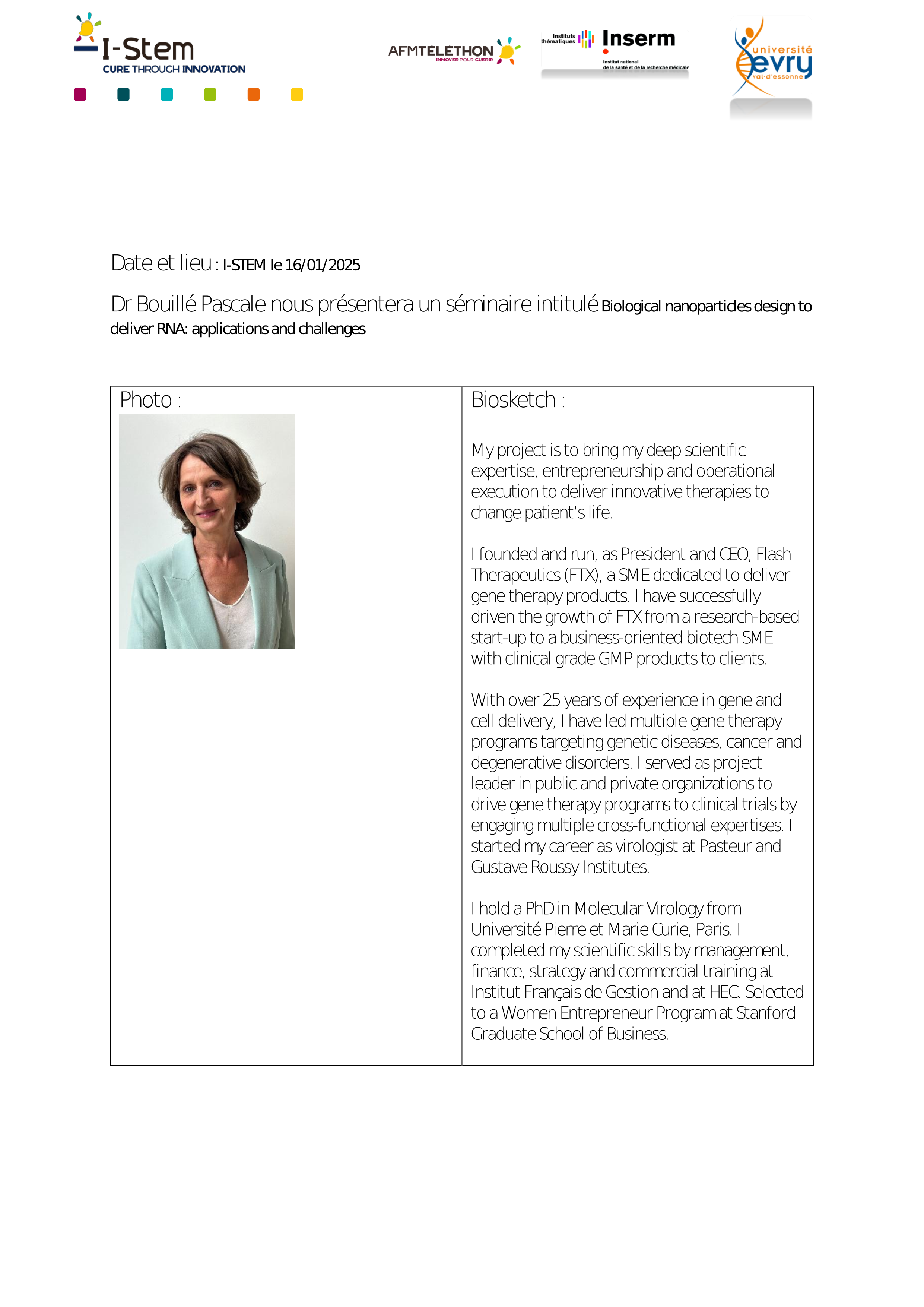 Dr Pascale Bouillé à I-Stem