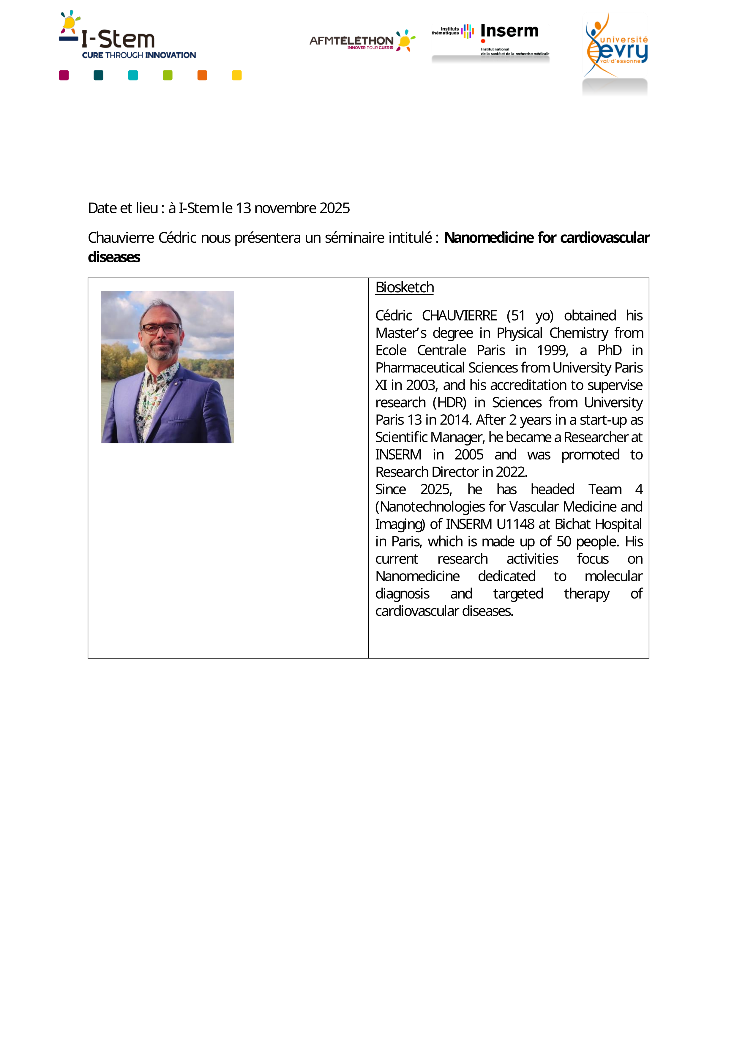 Séminaire du 13/11/2025 - Dr Cédric Chauvierre